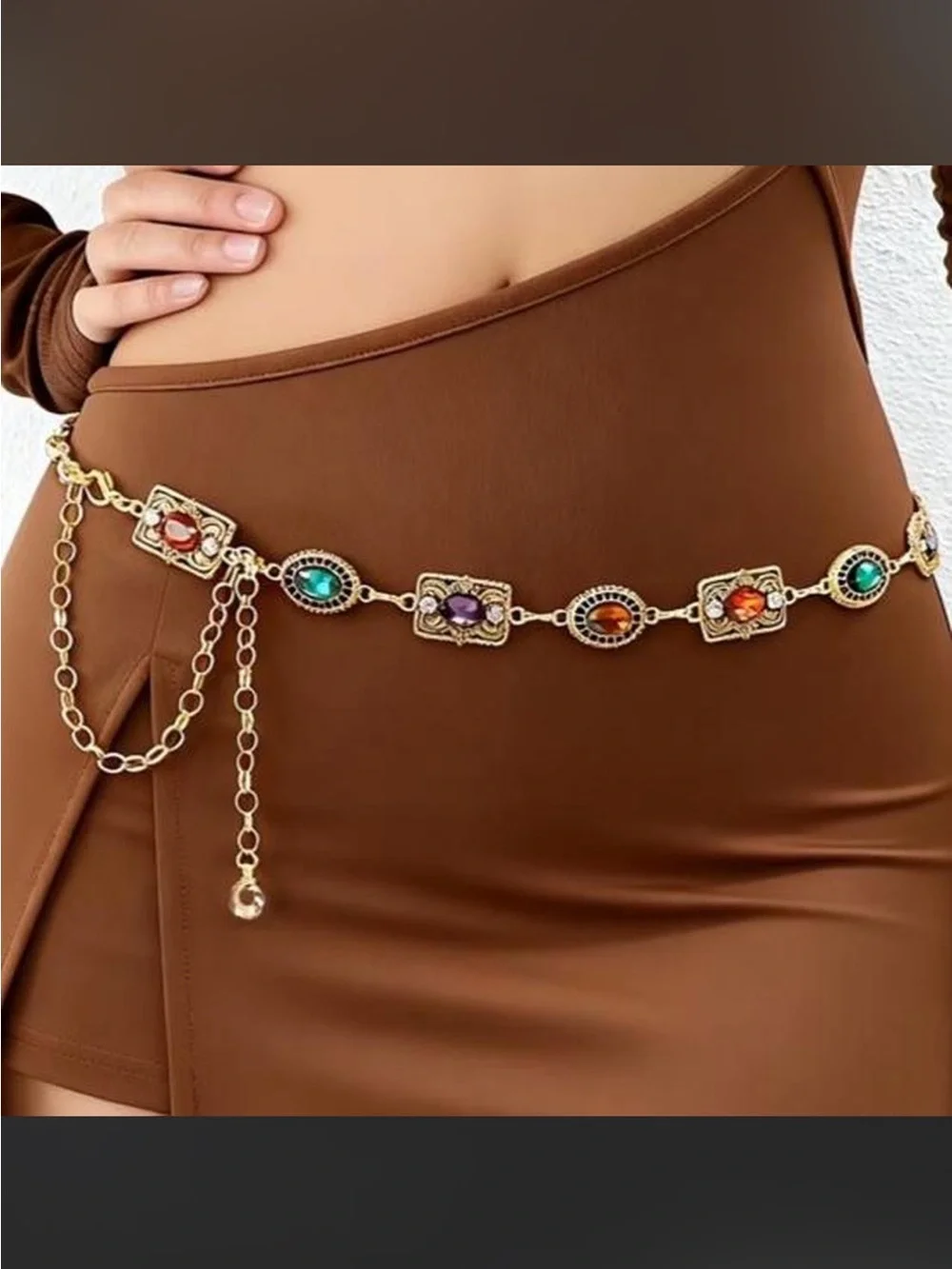 Gold Multicolor Gemstone Chain Belt - Women Accessories